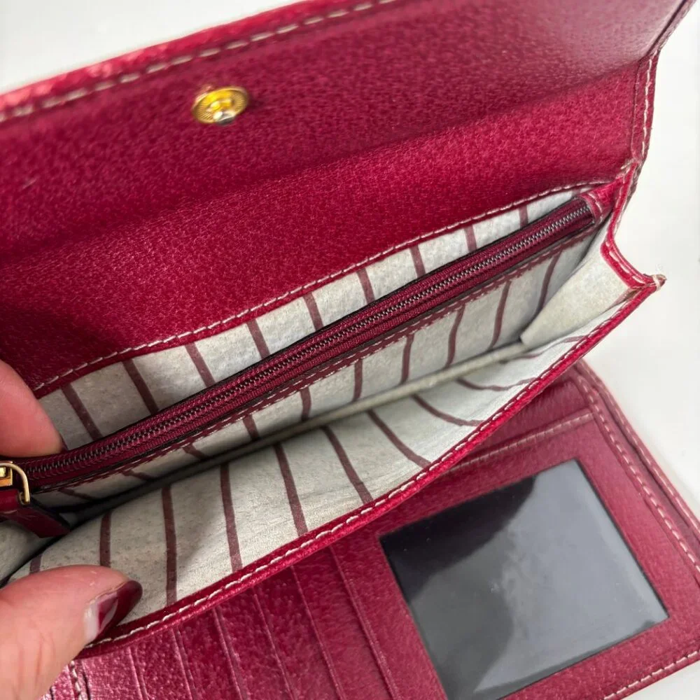 Kate Spade New York Vintage Trifold Large Red Leather Wallet with Checkbook